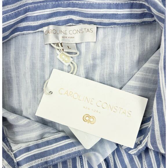 Caroline Constas Striped Blue White Shirt Dress 100% Cotton Size Large NEW - Picture 5 of 7